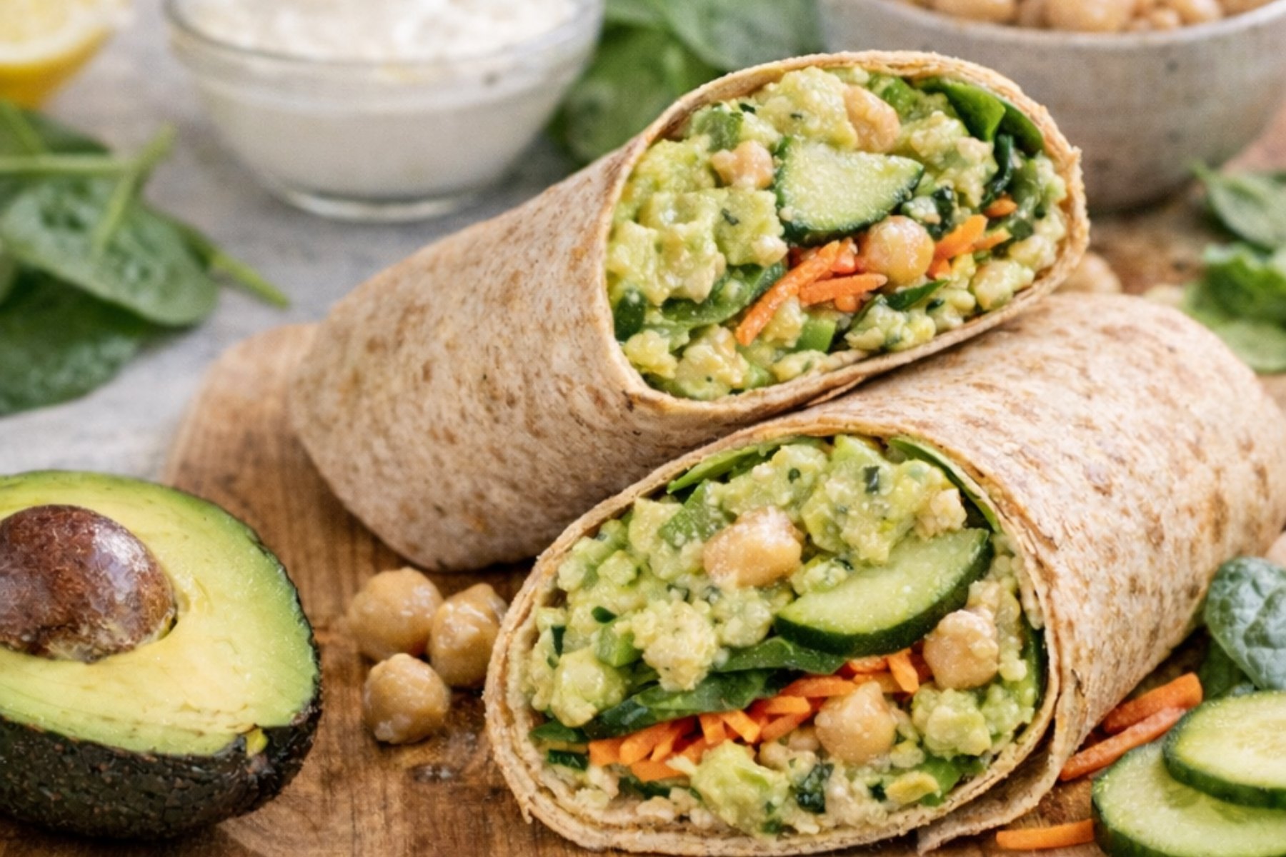 Creamy Avocado Chickpea Smash Wrap
