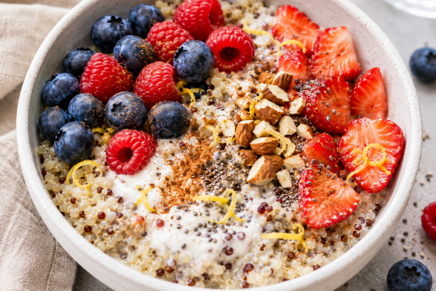 blood sugar balancing quinoa yogurt bowl