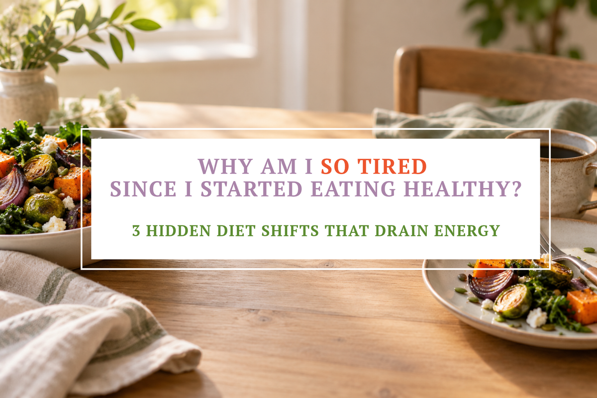 Bowl of vegetables beside a half-full plate and a cup of black coffee on a kitchen table, feeling tired after eating healthy