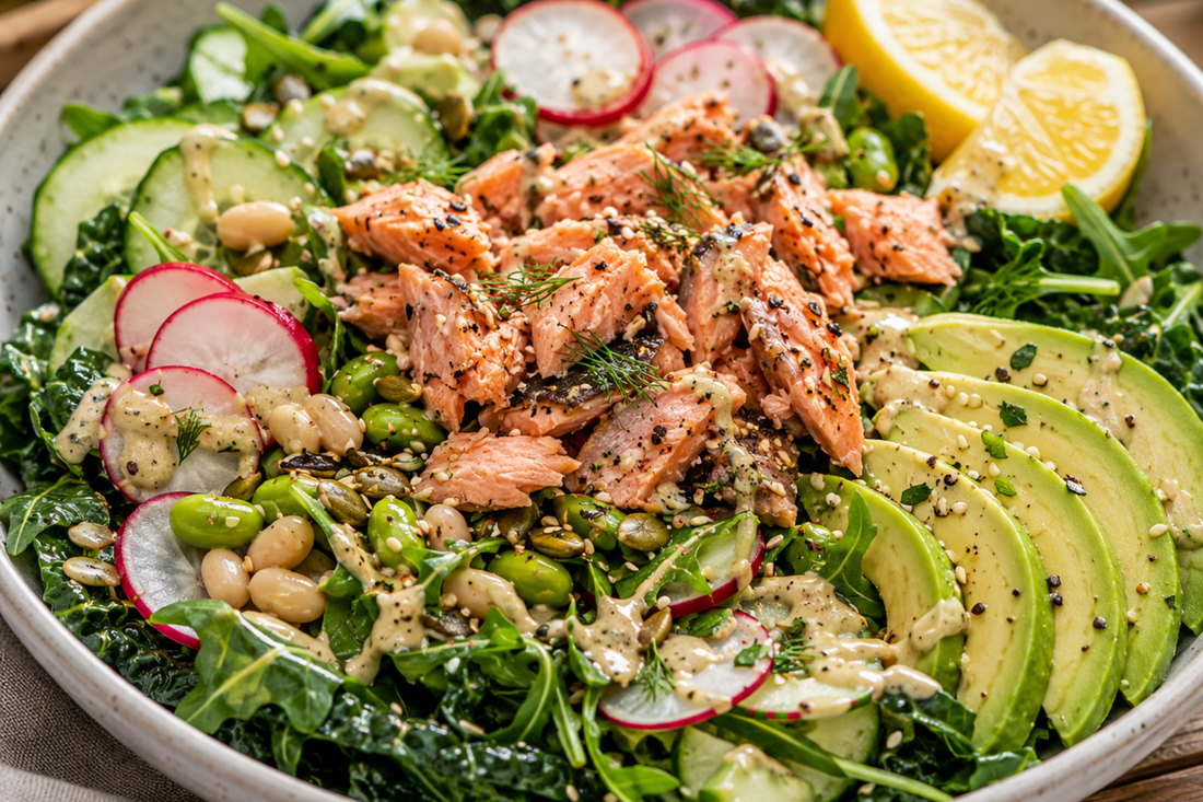 Fresh Salmon and Leafy Greens Salad 