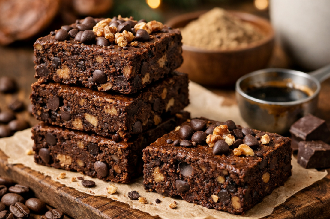 Mocha Stress-Free Bars made with adaptogenic mushroom powder from Nourishing Nutrients