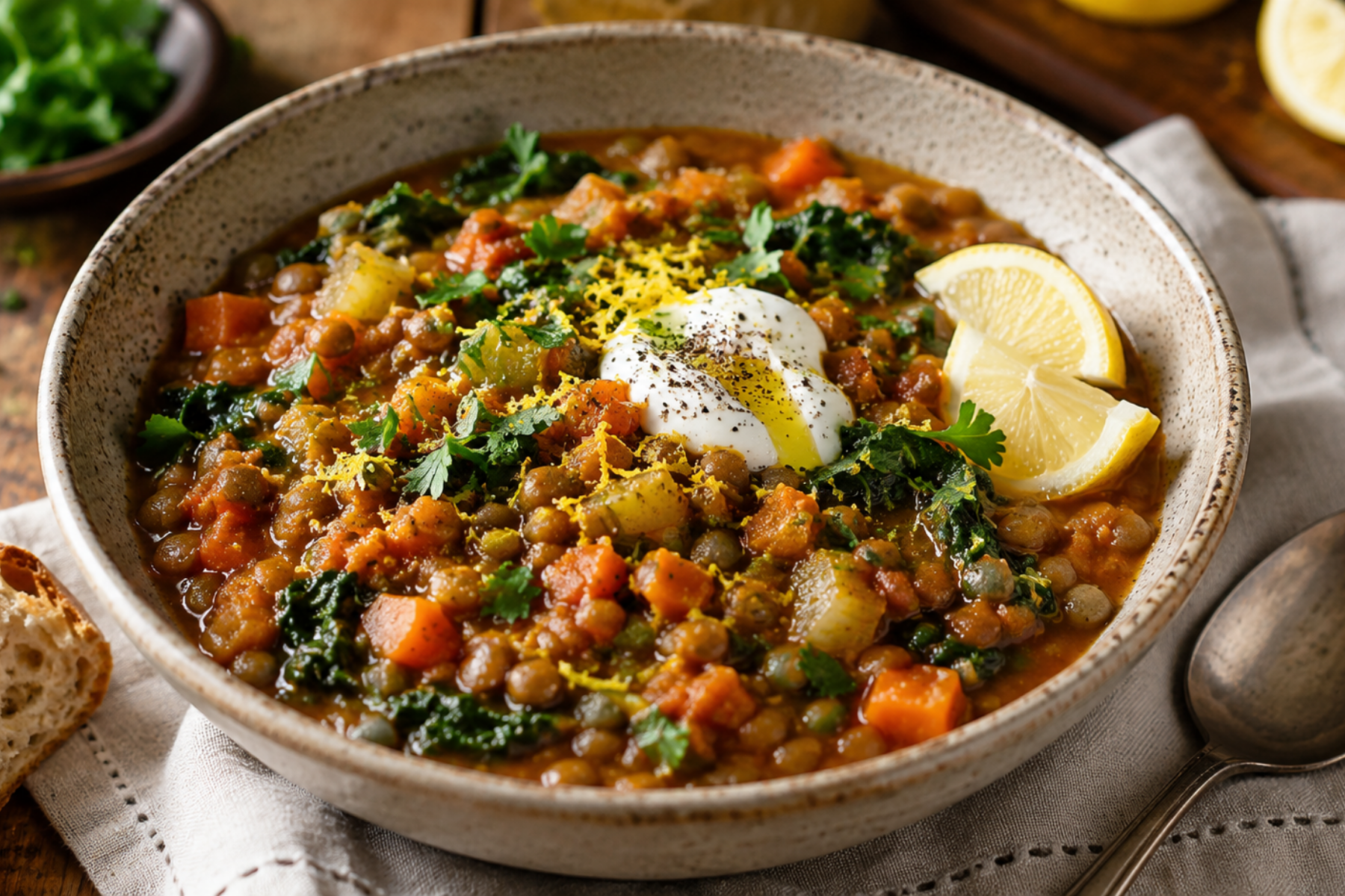 nourishing nutrients garlic and lemon lentil stew