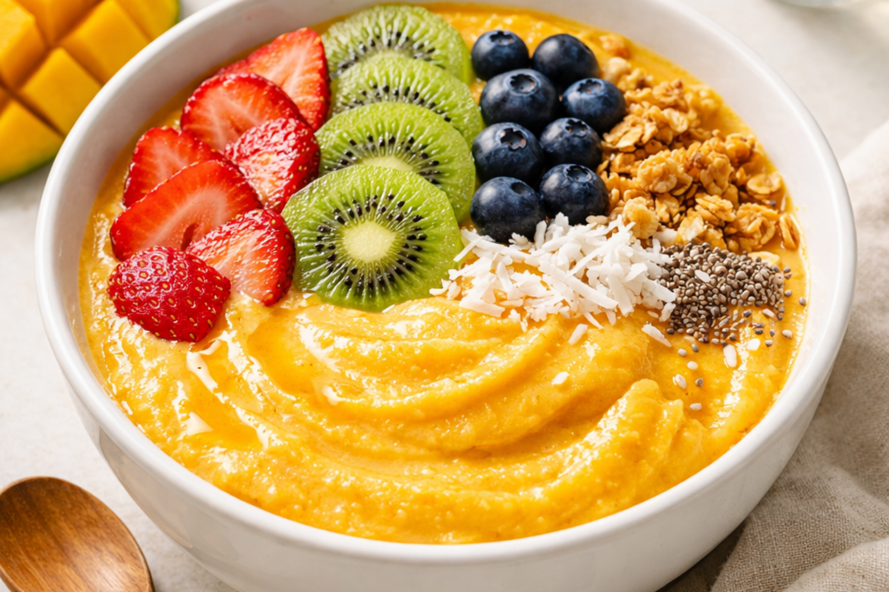 skin brightening sunrise mango smoothie bowl