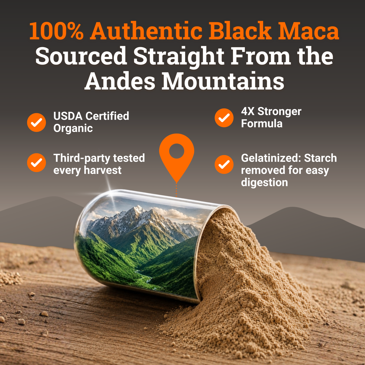 Gelatinized Black Maca Powder comparison infographic titled “Why Gelatinized Maca Means More Benefits For You,” contrasting gelatinized black maca with raw mixed maca. Highlights 4X stronger claims, reduced starch for easier digestion, retained active nutrients, and single-source black maca versus raw blends containing red, yellow, and black maca. natural testosterone booster for men, mens powder, libido boost for women, maca root powder organic, root powder, smoothie powder, sex drive booster for women
