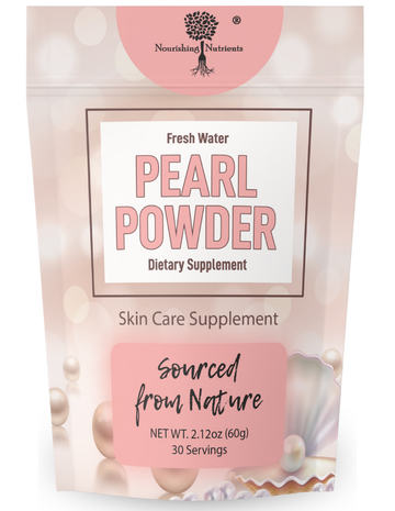 Nourishing Nutrients Fresh Water Pearl Powder pouch is shown as a skin care dietary supplement with a soft pink pearl-themed label. The package highlights “Sourced from Nature,” net weight 2.12 oz (60g), and 30 servings for a beauty and wellness supplement presentation.
fresh water pearl powder, pearl powder pouch, skin care supplement, pearl powder supplement, Nourishing Nutrients pearl powder, sourced from nature supplement, beauty supplement, natural pearl powder, pearl powder for skin, dietary supplemen
